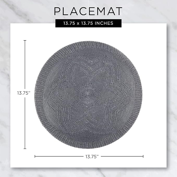DII PVC Tabletop Collection Woven Indoor/Outdoor, Round Placemat Set, Stonewash - Image 7
