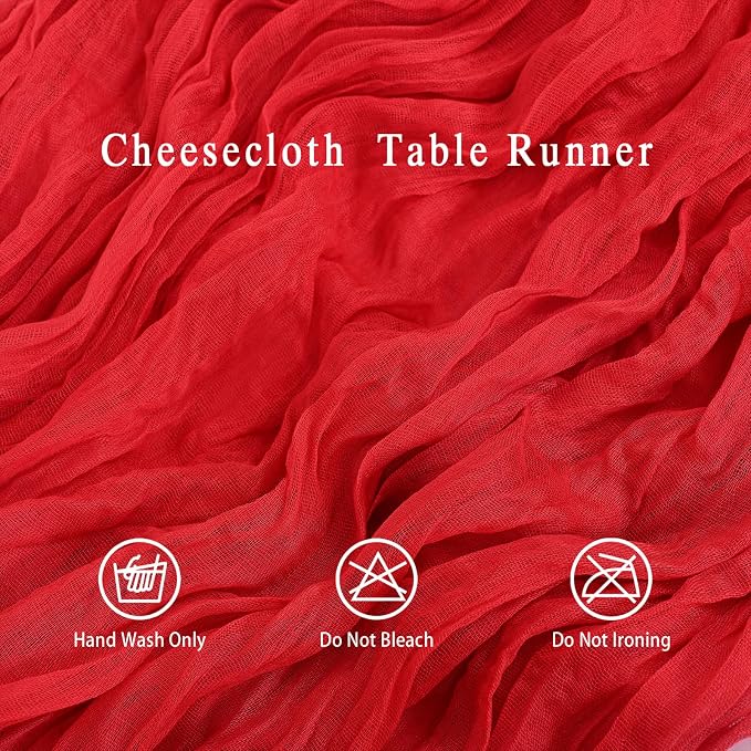 8 Pack Red Cheesecloth Table Runner 17x108 inch Boho Gauze Cheese Cloth Table - Image 4