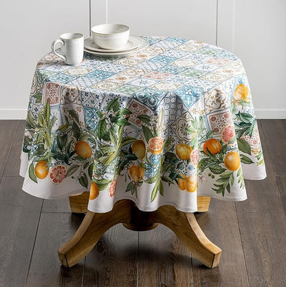 Maison d' Hermine Table Cloth Round Table 100% Cotton 69 Round Inches Tablecloth Reusable Decorative for Dining Room Farmhouse Home Valentines Day Decorations Spring Summer - Agrume