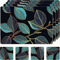 Set of 4 Heat Resistant Cork Placemats for Dining Table with Free Set of 4 Matching Drink Coasters Sage Green Marble Design 16 x 12 Inches Cork Backed Hard Placemats (Blue Gold Botanical)