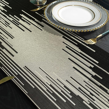 Elegant Black Table Runner, Modern Abstract Geometric, Tassels | Table Runners - Image 5