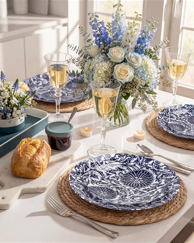 Blue Plastic Plates, Floral Disposable Plates, anniversaries, or holidays. - Image 6