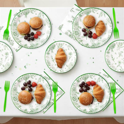 96Pcs Sage Green Floral Party Plates Supplies Green Toile Chinoiserie Flower - Image 5