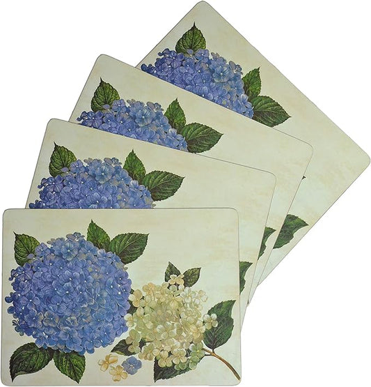 Benson Mills Cork Placemats Set of 4, Thick Cork Place Mats for Kitchen and Dining Tables, Easy Clean Table Mats (12" x 16" Rectangular Set of 4, Hydrangea Floral)