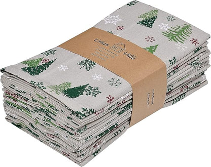 Urban Villa Cloth Napkins Set of 12(20x20)100% Cotton Dinner Napkins Cloth Washable Soft Durable Reusable Absorbent Napkins Ideal for Farmhouse Parties Hotel Lunch Restaurant Dinner Napkins-Green Tree