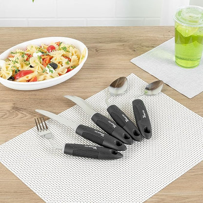 Restaurantware Adaptive Utensils - 1 count Stainless Steel, 9.84 x 5.12 x 1.57 Inches, Ergonomic Eating Aids, Non-Slip Utensil Set for Arthritis, Secure Grip Design, Black