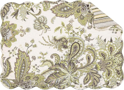 C&F Home 13" x 19" Amaya Reversible Scalloped Quilted Vintage Floral Flower Themed Jacobean Dining Tabletop Placemats Set of 6 All Seasons Spring Summer Home Kitchen Dinner Table Décor Decoration S/6