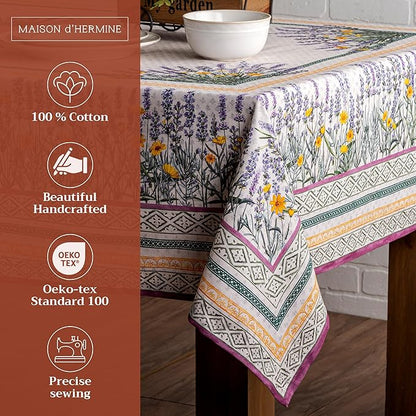 Maison d' Hermine Table Cloth Rectangle Table 100% Cotton 60 x 108 Inches Tablecloth Reusable Decorative for Dining Room Farmhouse Home Valentines Day Decorations Spring Summer - Fanny Lavender