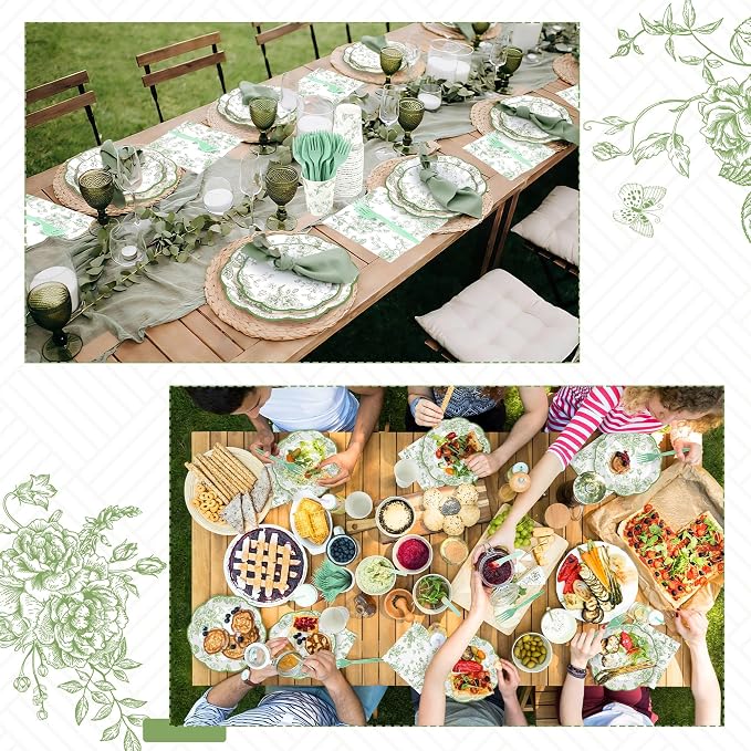 Kochorie 144 Pieces Sage Green Floral Paper Plates and Napkins Party Supplies - Image 6