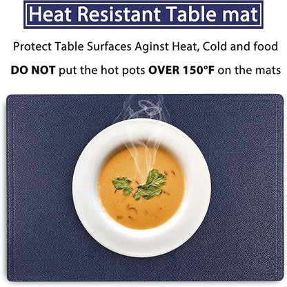 Set of 6 Faux Leather Placemats, PU Table Mats, Waterproof, Stain Resistant, Heat Resistant, Non-Slip Easy to Clean for Kitchen Dining Table,Conference Table