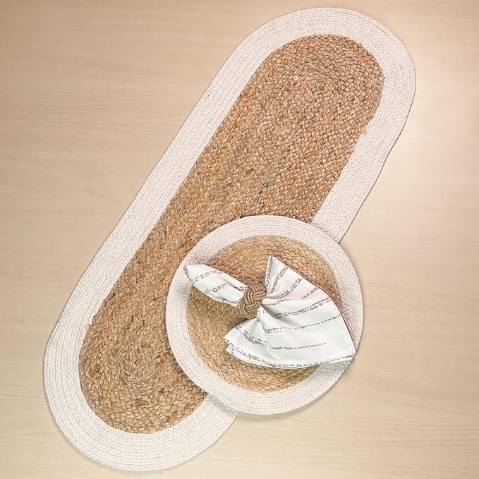 Verona Oval Woven Jute & Cotton Braided Table Runner, Size -13 x 36 Inches - Image 4