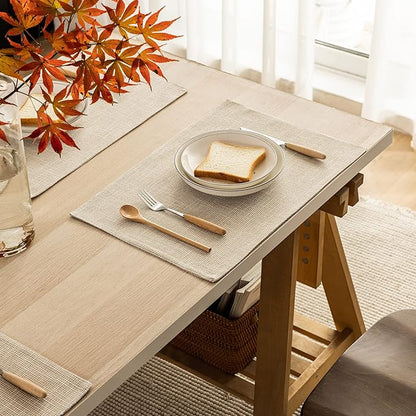 Kevin Textile Burlap Linen Placemats Set of 6 Heat Resistant Dining Table Place Mats Washable Kitchen Table Mats for Dinning Party Holiday Indoor Outdoor, 13 x19 inches, Light Beige