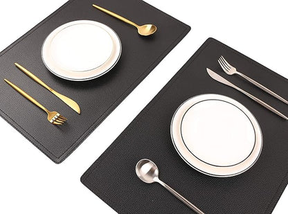 Set of 8 Faux Leather Placemats, PU Table Mats, Waterproof, Stain Resistant, Heat Resistant, Easy to Clean for Kitchen Dining Table,Conference Table C Black Rectangle