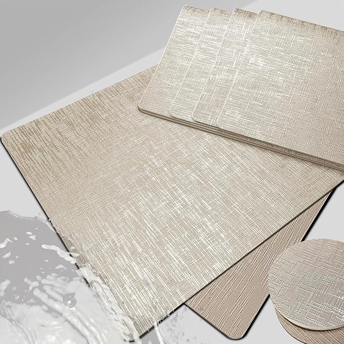 Elegant Placemats and Coasters Set 6, Vinyl Washable Place Mats by Unknown