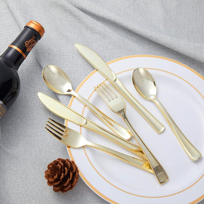 300PCS Gold Plastic Silverware, Disposable Plastic Cutlery/Utensils | Heavy - Image 4