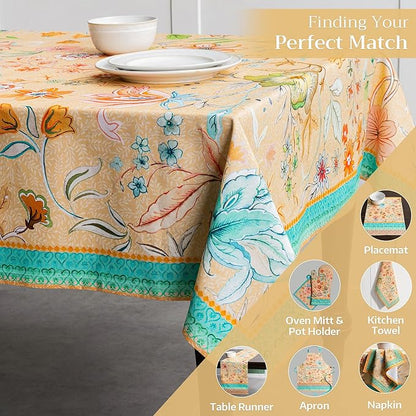 Maison d' Hermine Table Cloth Rectangle Table 100% Cotton 60 x 108 Inches Tablecloth Reusable Decorative for Dining Room Farmhouse Home Valentines Day Decorations Spring Summer - Luxury Loft - Peach