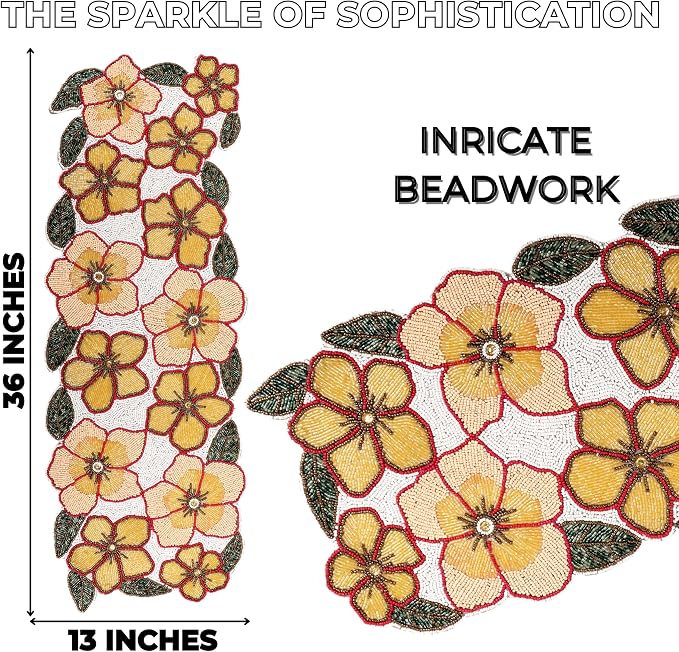 Beaded Table Runner, 13x36 | 85% glass beads, 15% polyester, cotton backing - Image 3