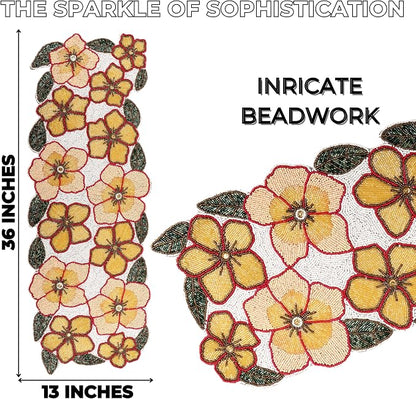 Beaded Table Runner, 13x36 | 85% glass beads, 15% polyester, cotton backing - Image 3