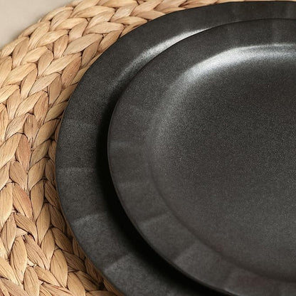 Stone Lain Oasis Stoneware Plate Dish Set, 4-Piece Dinner Plates - Ceramic Serving Dishes for 4 People - Microwave & Dishwasher Safe, Black