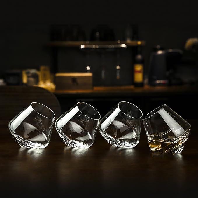 MyGift Spinning Whiskey Glasses Set of 4, Rotating Tilted Old Fashioned Bourbon - Image 8