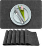 More Décor Faux Leather Placemats Set of 6 for Dining Table – Waterproof, Wipeable, Washable, Stain & Heat Resistant, Non-Slip Table Mats – 12 X 17 Inch, Dark Grey