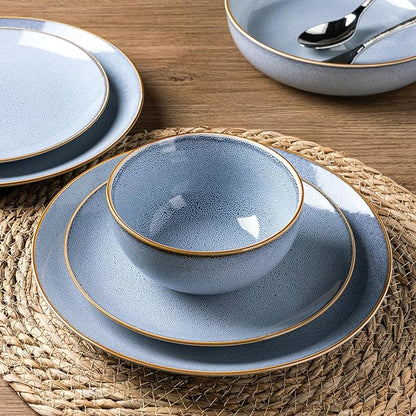 GBHOME Ceramic Dinnerware Sets for 4, 12 Pieces Stoneware Plates and Bowls Sets, Reactive Glaze Dishes -Scratch Resistant, Dishwasher&Microwave Safe- Brunnera Blue