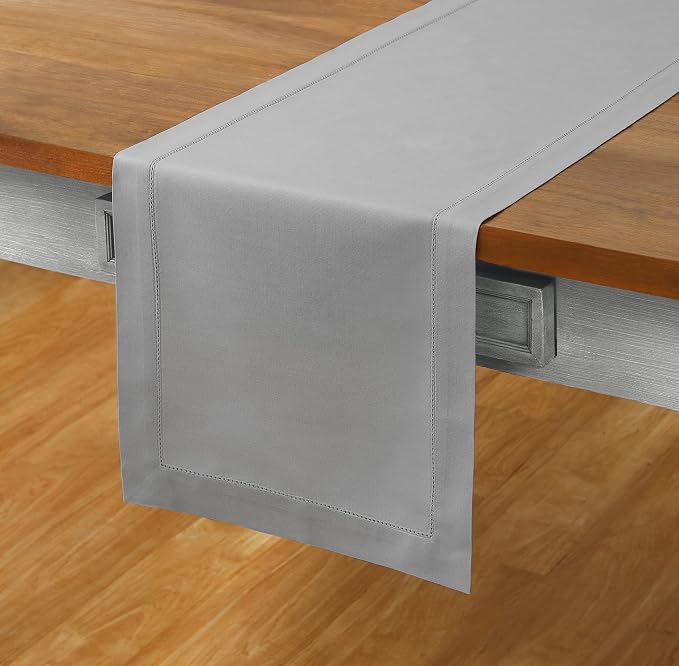 Solino Home Cotton Linen Dining Table Runner Light Grey Woven, 14 x 36 in | - Image 2