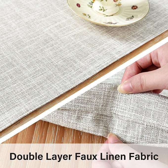 Farmhouse Rustic Faux Linen Table Runner Neutral Beige Table Runners Double - Image 3