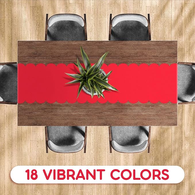 Red Scallop Table Runner, Disposable Plastic, 5 Pack - Image 4