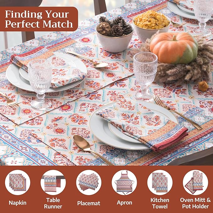 Maison d' Hermine Table Cloth Rectangle Table 100% Cotton 54 x 72 Inches Fall Tablecloth Reusable Everyday Use for Thanksgiving Christmas Decorations Dining Farmhouse Party (Romane)