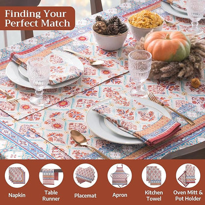 Maison d' Hermine Table Cloth Square Table 100% Cotton 54 x 54 Inches Fall Tablecloth Reusable Everyday Use for Thanksgiving Christmas Decorations Dining Farmhouse Party (Romane)
