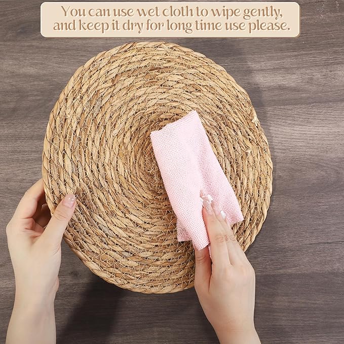 Aneco 12 Pack 12-Inch Round Woven Placemats Natural Hand-Woven Boho Rattan Wicker Bulrush Placemat Farmhouse Rustic Braided Table Mats for Dining & Kitchen Decor