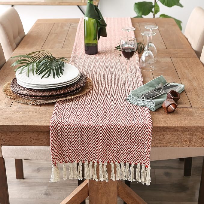 DII Woven Basic Tabletop Collection, Chevron Table Runner, Barn Red - Image 4