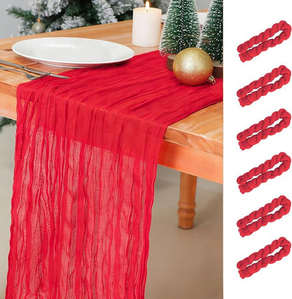 Snowkingdom 6 PCS Red Cheesecloth Table Runner 10 Ft, 120 inch Long Cheese - Image 9