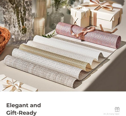 Leetaltree Luxury Crystal White Sequin Placemats Set of 4 - Waterproof Washable for Wedding, Anniversary, Daily Use - Sparkling Table Decor - Hand-Cut