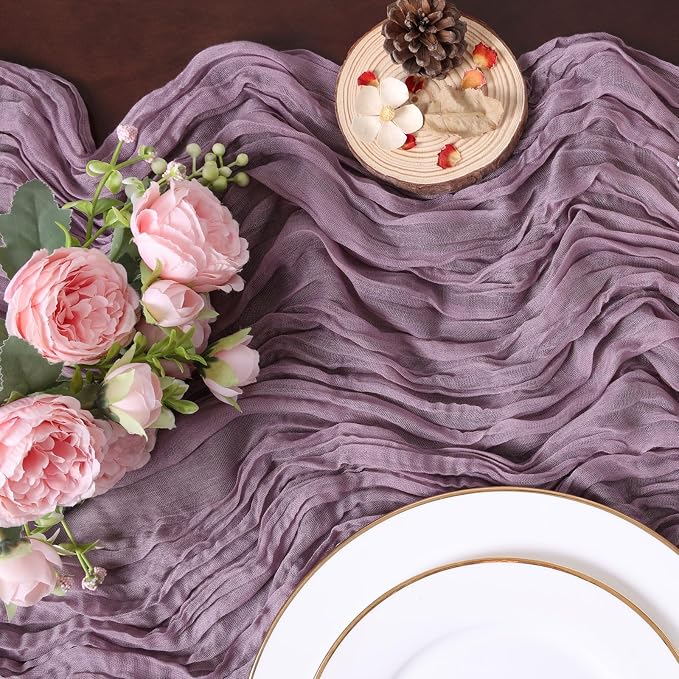 Purple Cheesecloth Table Runner 13.3FT Long Boho Gauze Sheer Fabric Table - Image 4