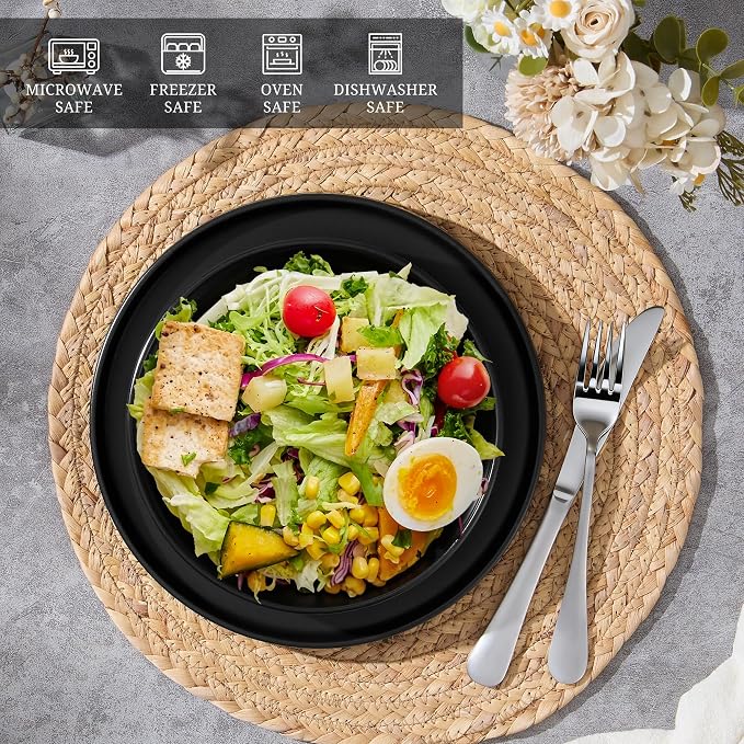 E-far Pasta Bowls Set of 4, 35oz Large Salad Bowl Plate - Image 7