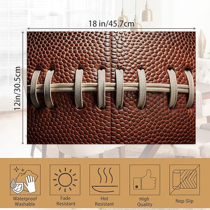 Football Texture Placemats Set of 6,Laces Stripes Placemats Washable Kitchen Dining Linen Table Mats Stain Heat-Resistant for Home Party Indoor 12x18 inch