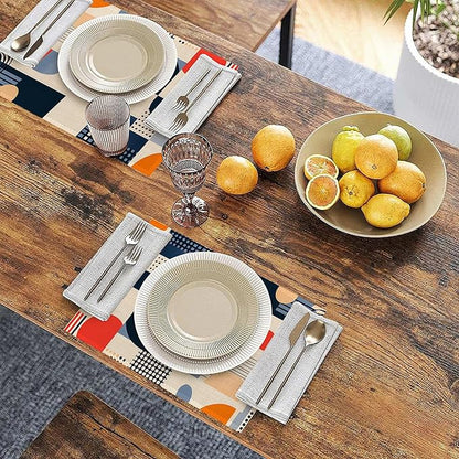 Navy Blue Gray Boho Placemats Set of 6, Linen Washable for Christmas, Thanksgiving, Party, and Daily Dining, Decorative Table Mats for 4-6 Person Table