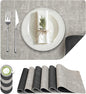 Placemats Set of 6, Faux Leather Heat Resistant Wipeable Placemats, Dual Sided Waterproof Washable Table Mats with Coaster, Suitable for Kitchen, Dining, Table Decor(6, Black Light Gray)
