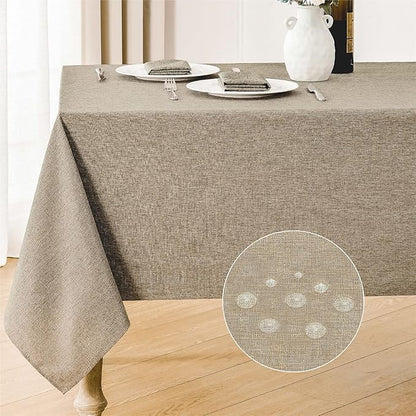 2 Pack Rectangle Tablecloth, 52x70 inch, Water Resistant Wrinkle Free Linen Textured Table Cloth Washable, Decorative Fabric Table Cover for Dining, Party and Camping, Mocha