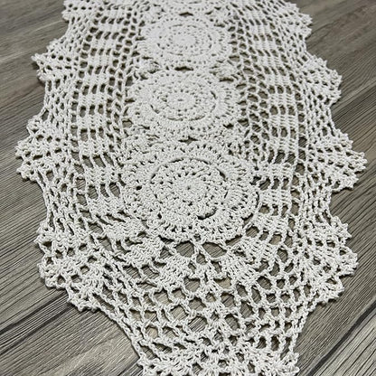 Phantomon Oval Lace Table Runner Doilies Floral Table Scarf Furniture Cloth - Image 3
