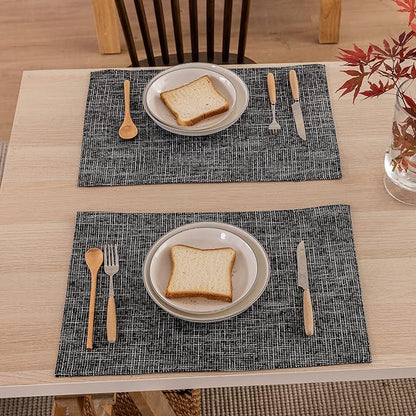 Kevin Textile Halloween Burlap Linen Placemats Set of 6 Heat Resistant Dining Table Place Mats Washable Kitchen Table Mats for Dinning Party Holiday Indoor Outdoor, 13 x19 inches, Black