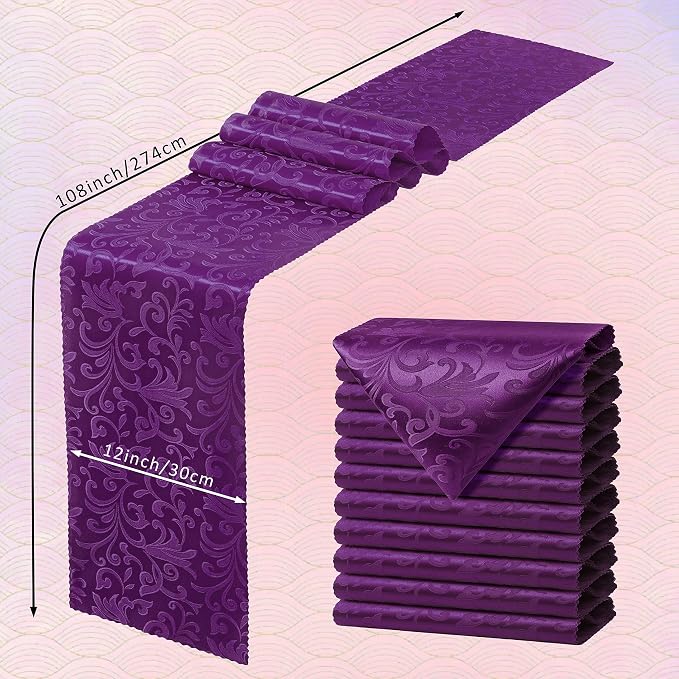 Manyshofu Purple Jacquard Satin Table Runner 12x108 - Image 3