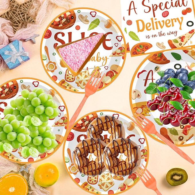 96 Pcs Special Delivery Pizza Baby Shower Decorations, Tableware Set | Includes - Image 7