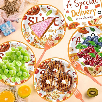 96 Pcs Special Delivery Pizza Baby Shower Decorations, Tableware Set | Includes - Image 7