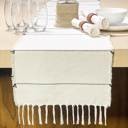 Recycled Cotton Ivory & Black Iris Table Runners, Handwoven Table Runners by ChardinHome