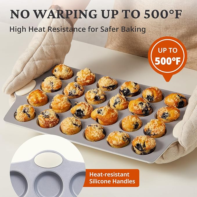 BRONYPRO 2-Pack 12 Cup and Mini 24 Cup Non Toxic Nonstick Ceramic Muffin Pan & - Image 8
