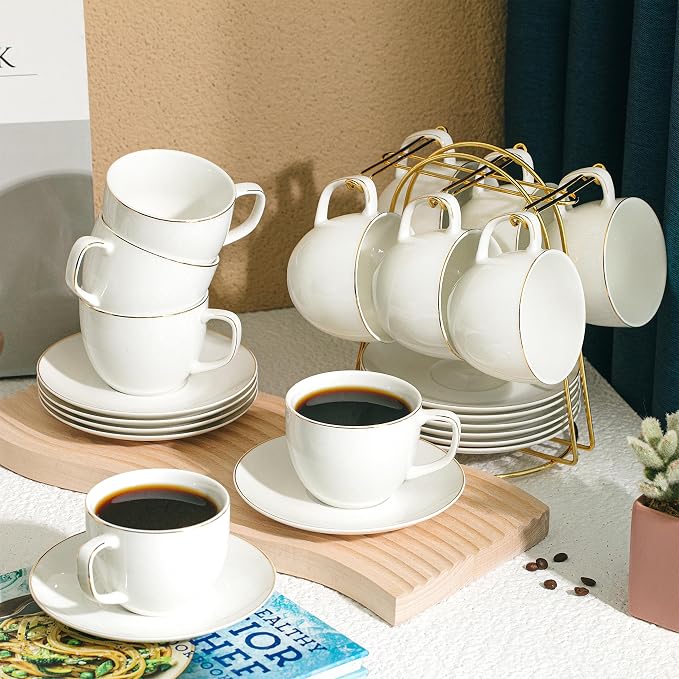 BTaT- Cappuccino Cups with Saucers 8 oz, Dishwasher Safe, Au Lait, Flat White - Image 8