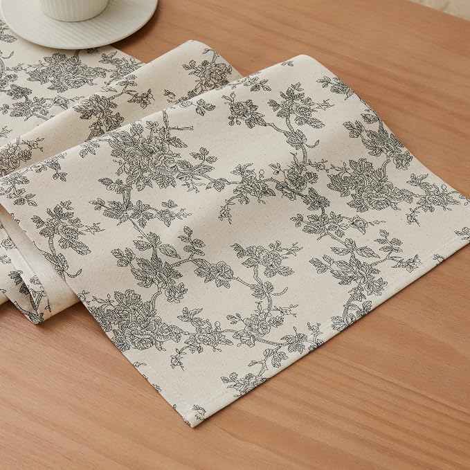 French Pastoral Farmhouse Table Runners, 13x36 Inch Black | 100% Organic Cotton by Unknown